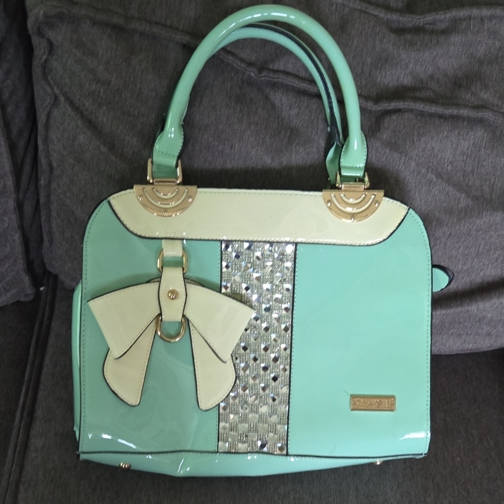 Mint Green And White Brillant Bow Sparkling Handbag